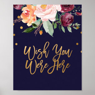 Affiche Automne Floral Mariage Souhaite Que Vous Étiez Ici