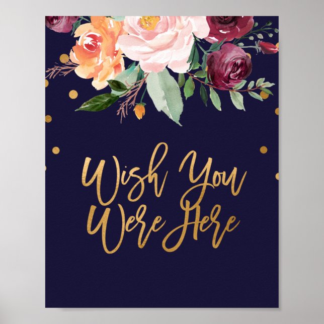Affiche Automne Floral Mariage Souhaite Que Vous Étiez Ici (Devant)