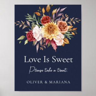 Affiche Automne Floral Marine Bleu Mariage L'amour est dou