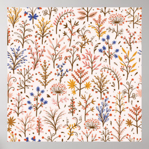 Affiche Automne Floral Motif sans couture. Doodle Plante, 