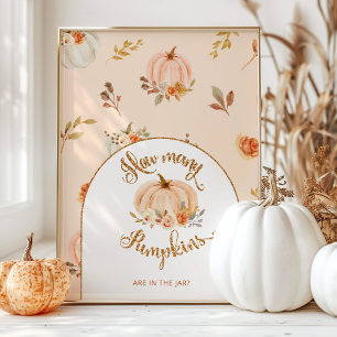 Affiche Automne floral orange devinez combien de citrouill