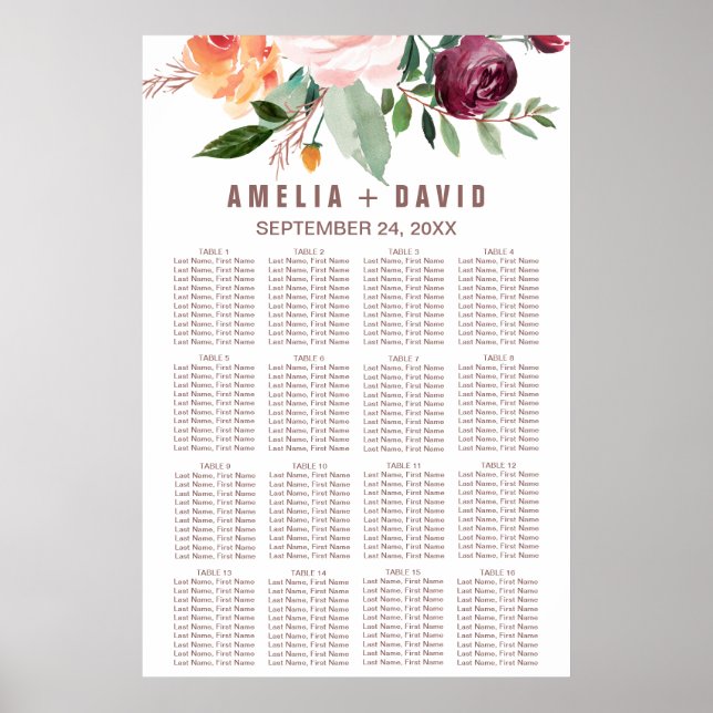 Affiche Automne Floral Rose Gold Light Seize Chart (Devant)