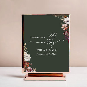 Affiche Automne Floral Vert foncé Calligraphie Mariage