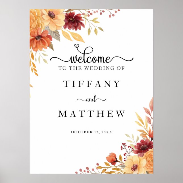 Affiche Automne Florals Mariage de automne Bienvenue (Devant)