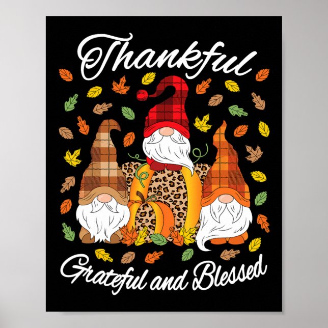 Affiche Automne Gnome Plaid Leopard Citrouille Thanksgivin (Devant)