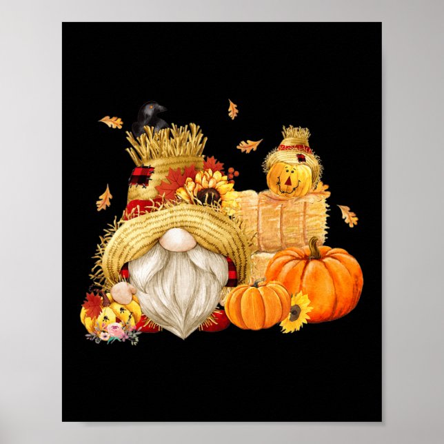 Affiche Automne Gnome Scarecrow Gnome Automne Halloween Th (Devant)