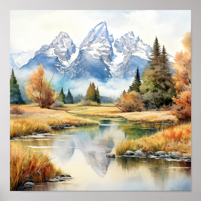Affiche Automne Grand Teton National Park Painting Print (Devant)