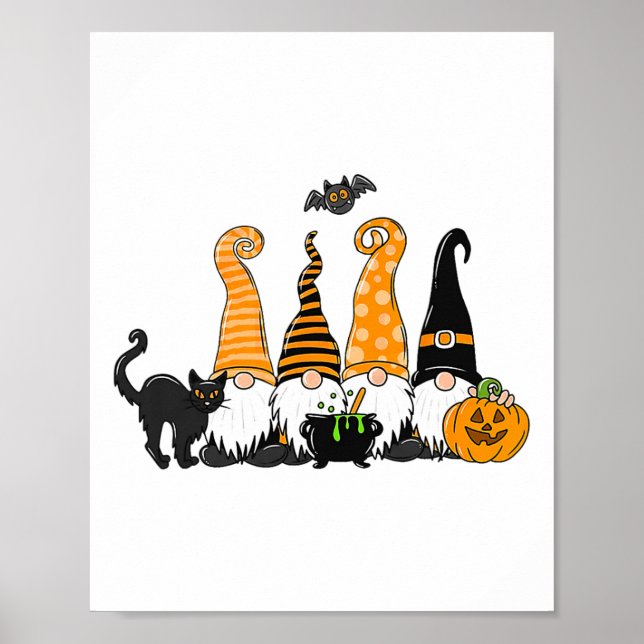 Affiche Automne Halloween Gnomes mignonne Automne Citrouil (Devant)