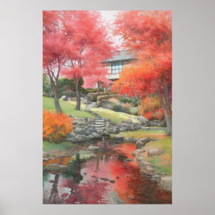Affiche Automne Japonais Moderne Jardin Aquarelle