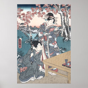 Affiche Automne japonaise Ukiyo-e Momijigari no himegimi