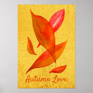 Affiche Automne Love slogan Orange Automne Feuilles automn