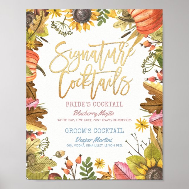 Affiche Automne Mariage de automne Signature Cocktail Menu (Devant)