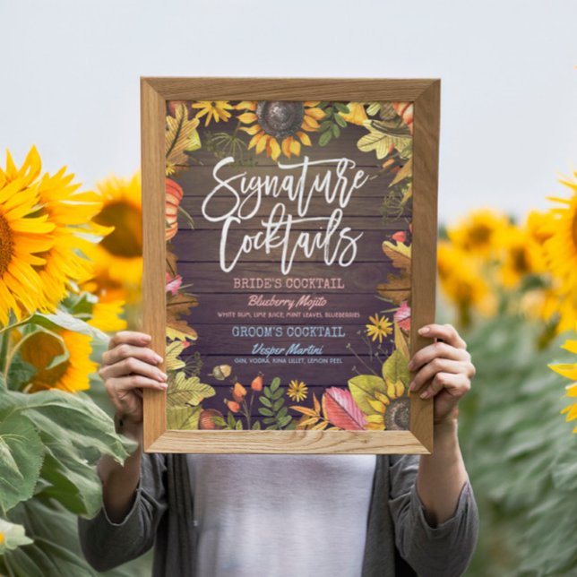 Affiche Automne Mariage de automne Signature Cocktail Menu (Créateur téléchargé)