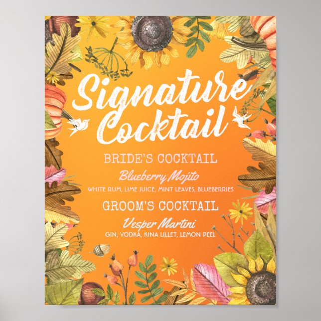 Affiche Automne Mariage de automne Signature Cocktail Menu (Devant)