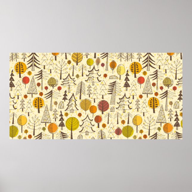 Affiche Automne. Motif sans couture avec forêt, dos d'auto (Devant)
