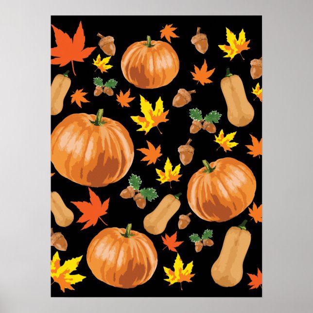 Affiche Automne Orange Citrouille Automne Motif (Devant)