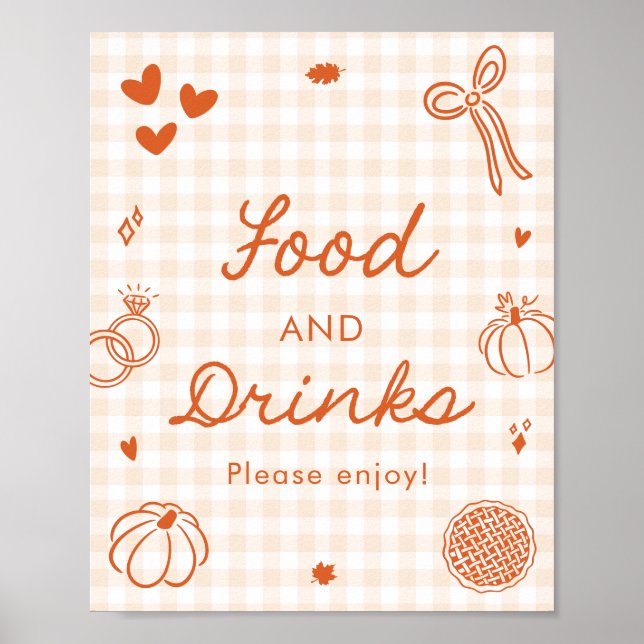 Affiche Automne Orange Gingham Nourriture et Boissons Dess (Devant)