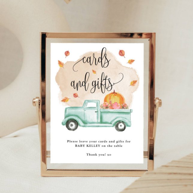 Affiche Automne Petite ferme Citrouille Cartes et cadeaux (A cute display sign for your shower.)