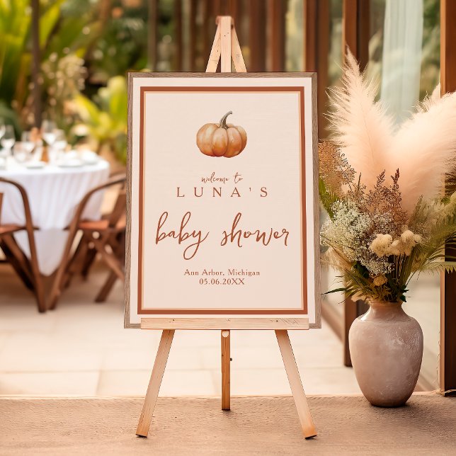 Affiche Automne Plaid Un Petit Baby shower Citrouille Accu (Créateur téléchargé)