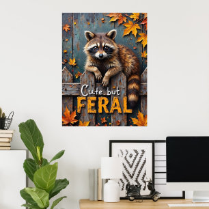 Affiche Automne Prowler : Raccoon sur la clôture Patinée