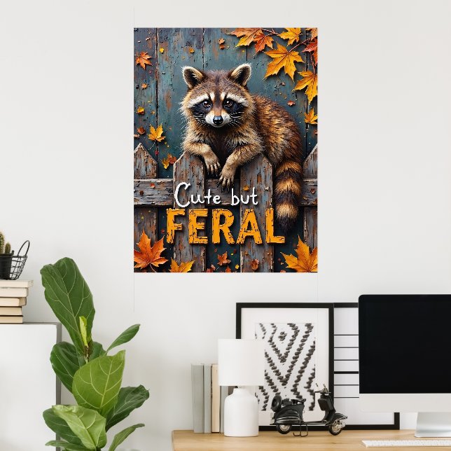 Affiche Automne Prowler : Raccoon sur la clôture Patinée (Bureau à domicile)