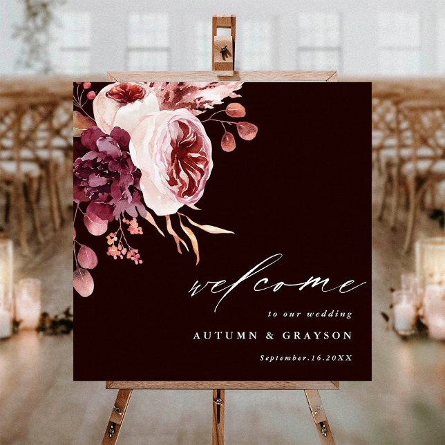 Affiche Automne Romance Bourgogne foncée Mariage Bienvenue (Créateur téléchargé)