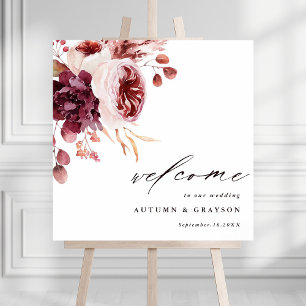 Affiche Automne Romance Floral Mariage Bienvenue Carré Sig