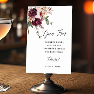 Affiche Automne Romance Floral Mariage Open Bar Sign