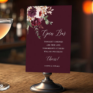 Affiche Automne Romance Floral Mariage Open Bar Sign