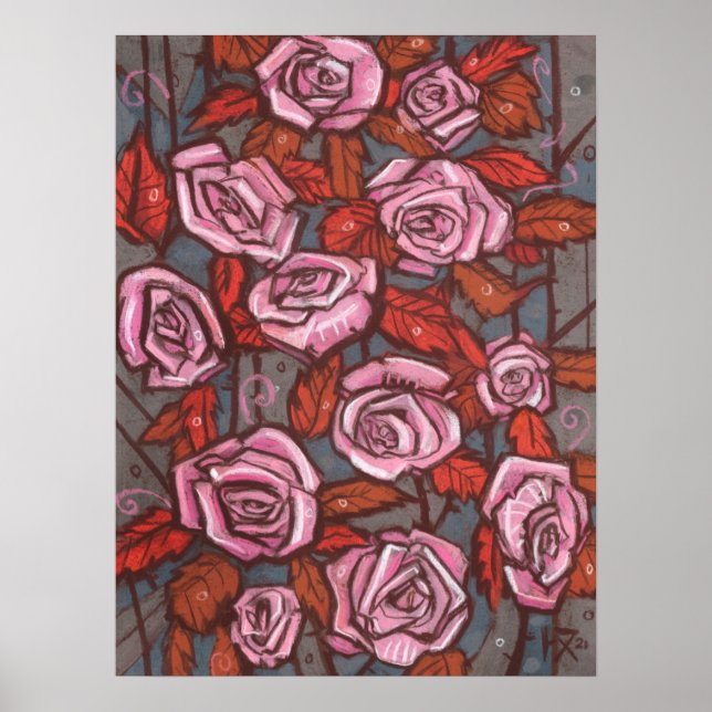 Affiche Automne Rose Floral Art Rustique Fleurs rose Orang (Devant)