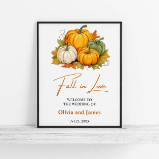 Affiche Automne Rustique Citrouille Mariage Bienvenue