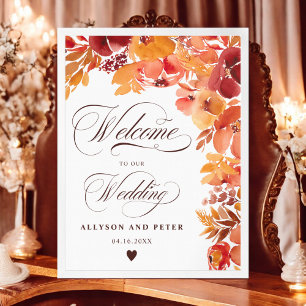 Affiche Automne rustique peint boho fleuri mariage accueil