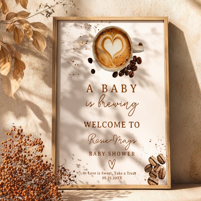 Affiche Automne Un Bébé Brûle Baby shower Café Bienvenue (Fall A Baby Is Brewing Coffee Baby Shower Welcome Poster)