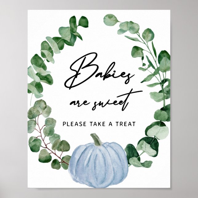 Affiche Automne Vert Bleu Citrouille Bébés sont doux trait (Devant)