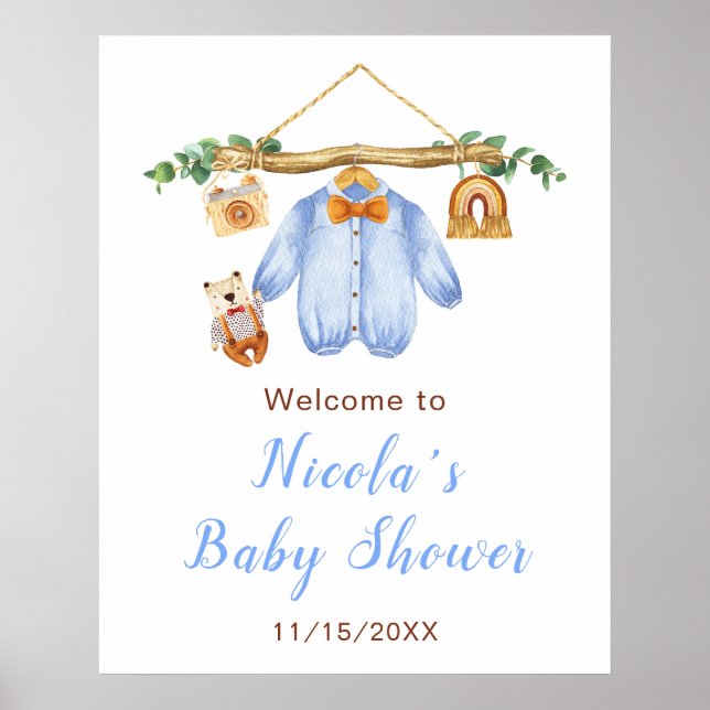 Affiche Automne Vêtements d'automne Ligne Baby shower garç (Devant)