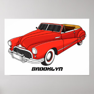 Affiche Automobile classique rouge 1948