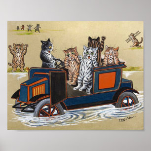 Affiche Automobile dans l'eau profonde, Louis Wain