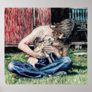 Affiche "Autoportrait 1974" photo de mon chien et moi