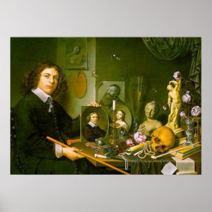 Affiche Autoportrait avec des symboles de Vanitas