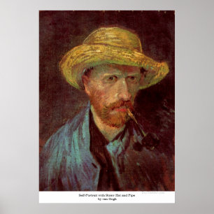 Affiche Autoportrait avec le chapeau de paille et le tuyau
