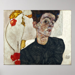 Affiche Autoportrait avec Physalis   Egon Schiele  