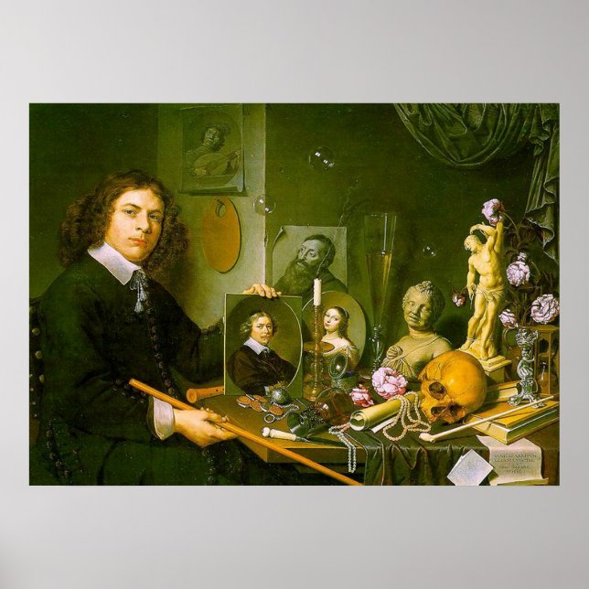 Affiche Autoportrait avec symboles Vanitas (Devant)