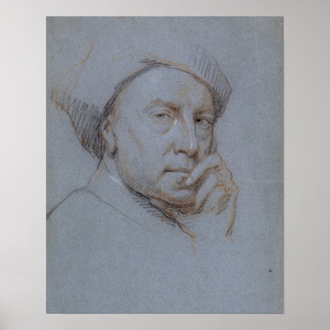 Affiche Autoportrait (craie noire, rouge et blanche sur bl (Devant)