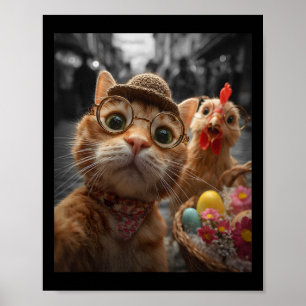 Affiche Autoportrait de chat et de poulet Drôles d'oeufs d