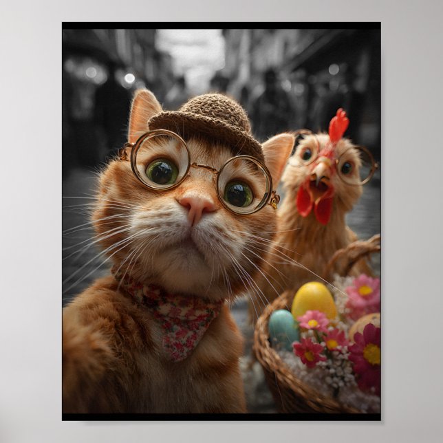 Affiche Autoportrait de chat et de poulet Œufs de Pâques v (Devant)