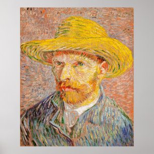 Affiche Autoportrait de Van Gogh avec un Casquette en pail
