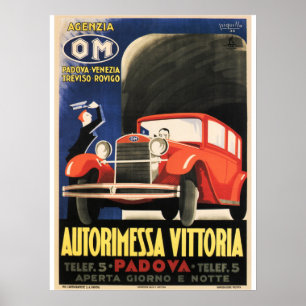 Affiche AUTORIMESSA VITTORIA Padova Italie Voiture Vintage