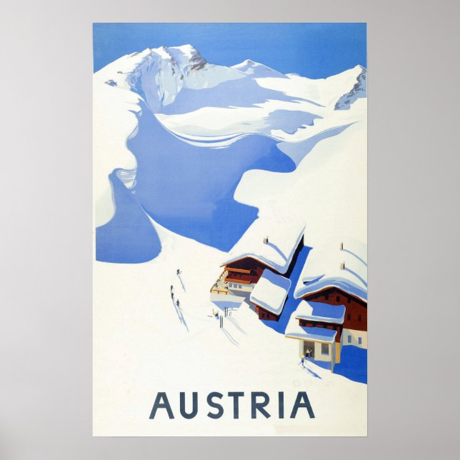 Affiche Autriche, ski, chalet dans les montagnes en hiver (Devant)