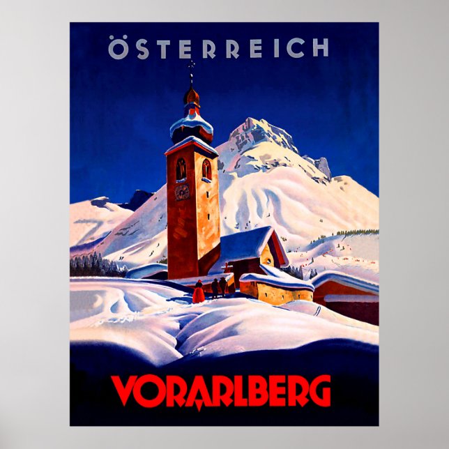 Affiche Autriche, Vorarlberg en hiver, voyage vintage (Devant)