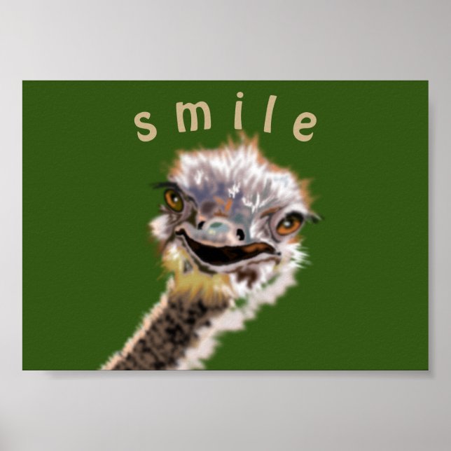 Affiche Autruche Enjouée - Sourire - Votre Couleur (Devant)